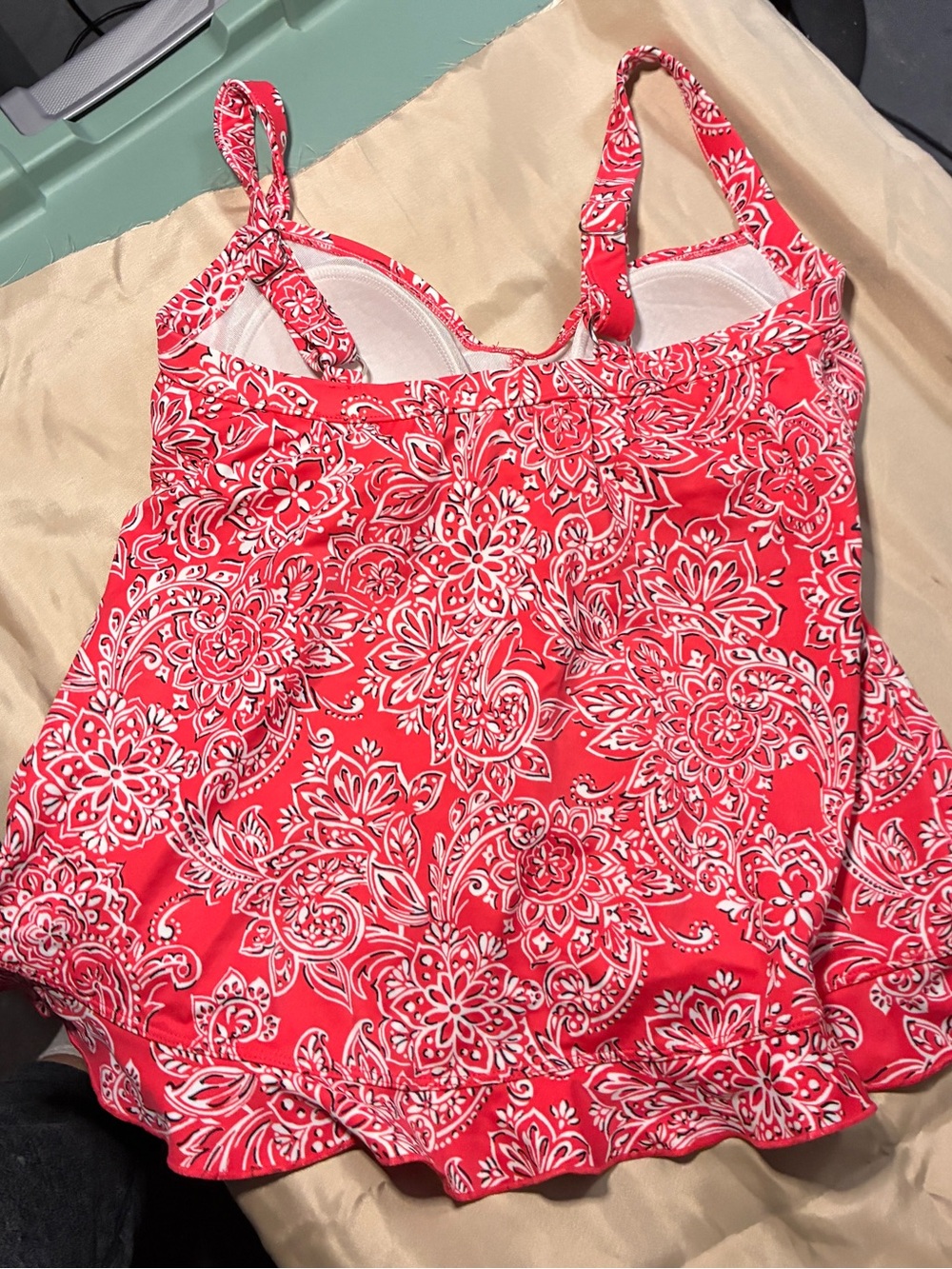 Red Floral Paisley Tankini Swim Top - (NWOT) Women's Supportive Tankini - Picture 2 of 3